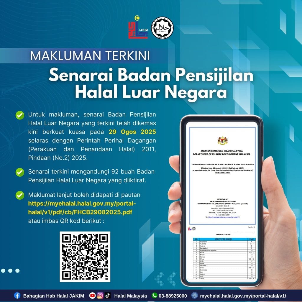 Senarai Badan Pensijilan Halal Luar Negara Yang Diiktiraf Jakim Yang Terkini Telah Dikemas Kini Berkuat Kuasa Pada 29 Ogos 2025 1 Senarai Badan Pensijilan Halal Luar Negara Yang Diiktiraf Jakim Yang Terkini Telah Dikemas Kini Berkuat Kuasa Pada 29 Ogos 2025