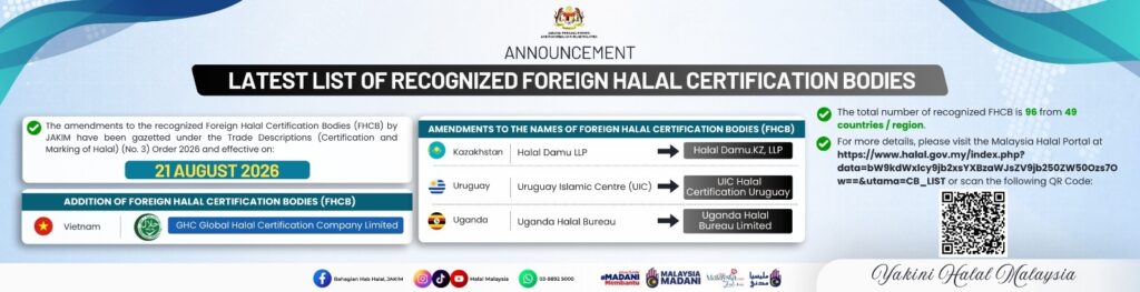 Latest List Of Recognised Foreign Halal Certification Bodies